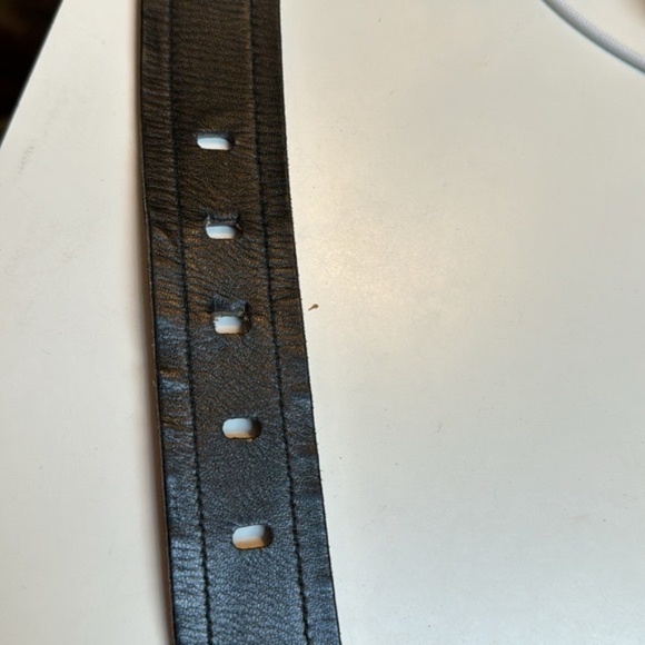 Prada vintage 80s Brown metallic leather belt~LG Chrome monogram buckle~openedge - Picture 6 of 15